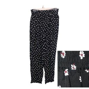 Vintage Liz Sport Black Floral Pull On Pants Size Small
